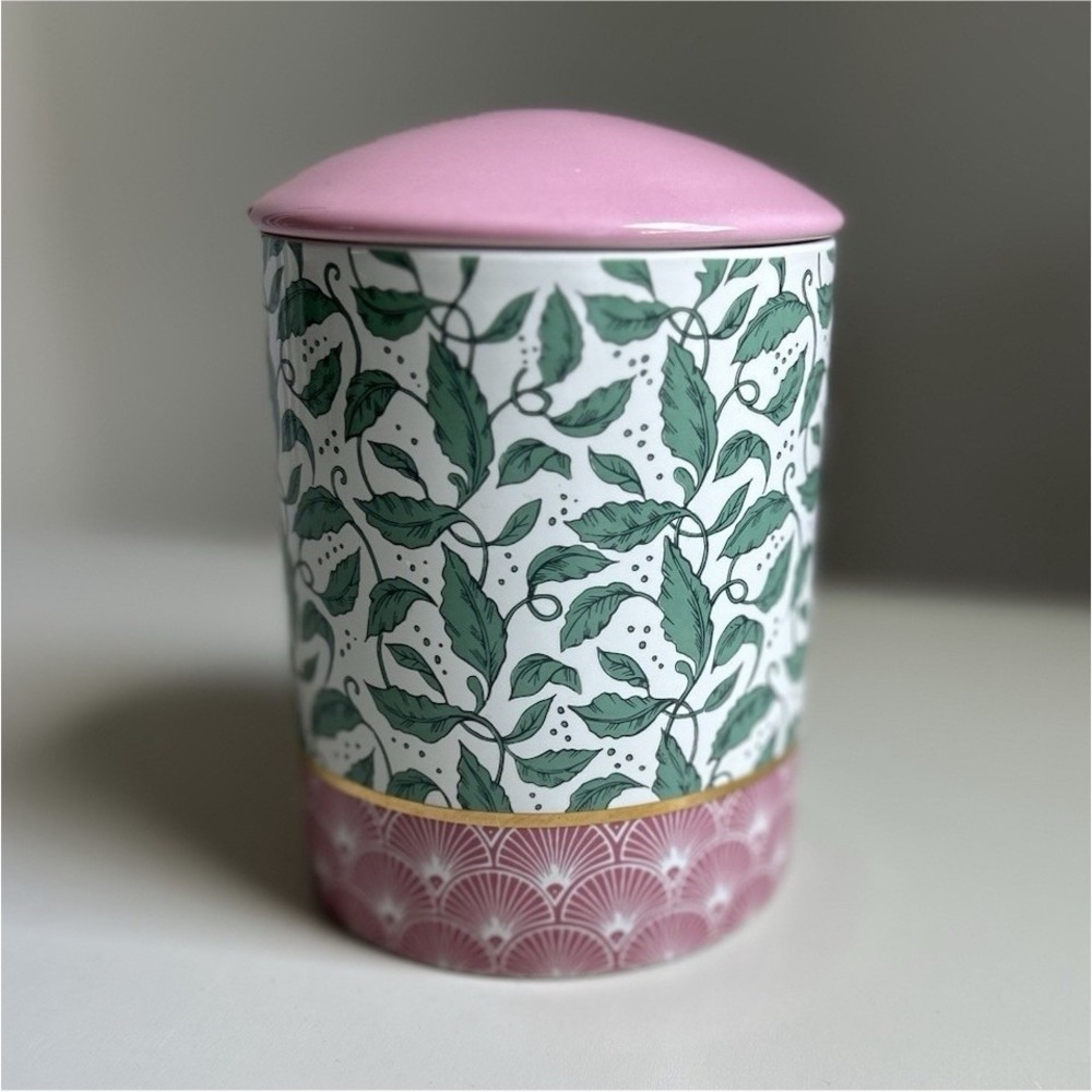 L'Or de Seraphine Ceramic Storage Jar w Lid Floral Pink Green White Canister